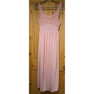 VTG GILEAD Pink Nylon & Lace Full-length Nightgown Lingerie Size 34